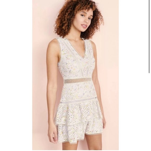 Alice + Olivia Tonie Tiered Floral Mini Dress Purple Women's 0 Eyelet Lace - Picture 6 of 13